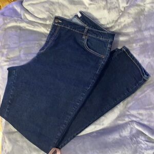 Woman Within size 18W Tall denim blue jeans. Dark wash, stretchy, 5 pocket.